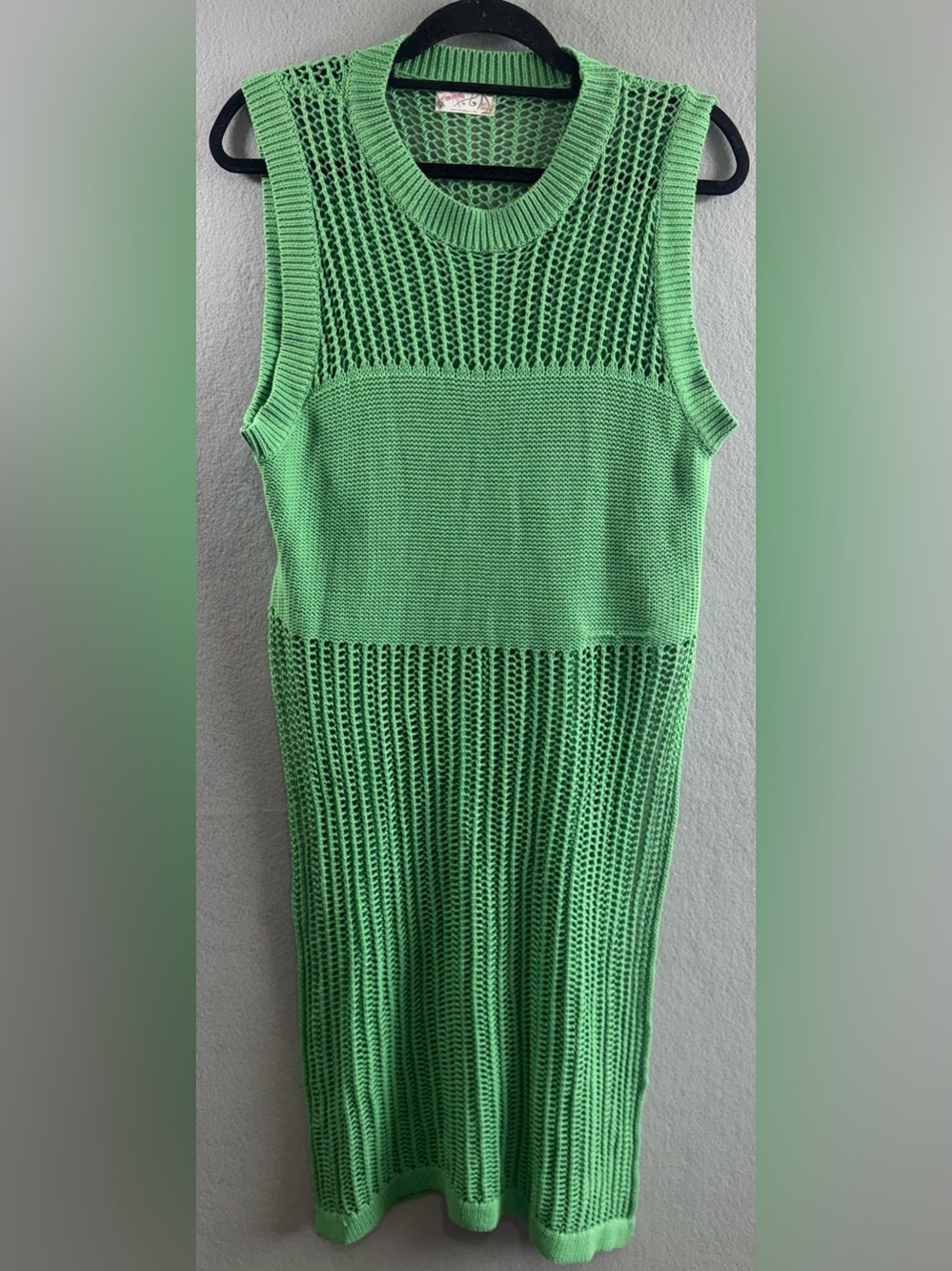 Free People Green Open Knit Crochet Midi Swimsuit Cover Up Dress One Size